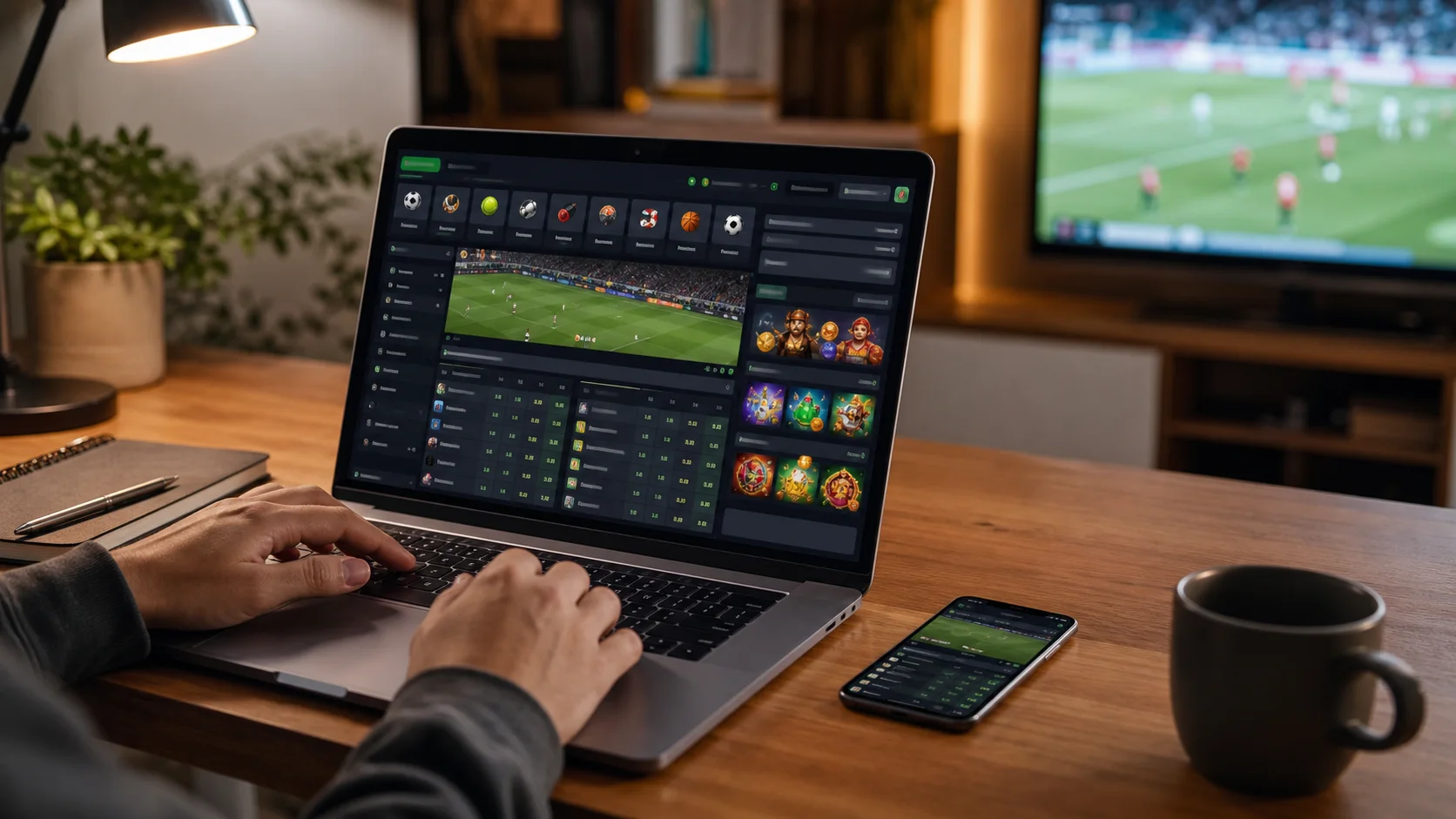 Plataforma playuzu em notebook e celular com apostas esportivas e cassino online